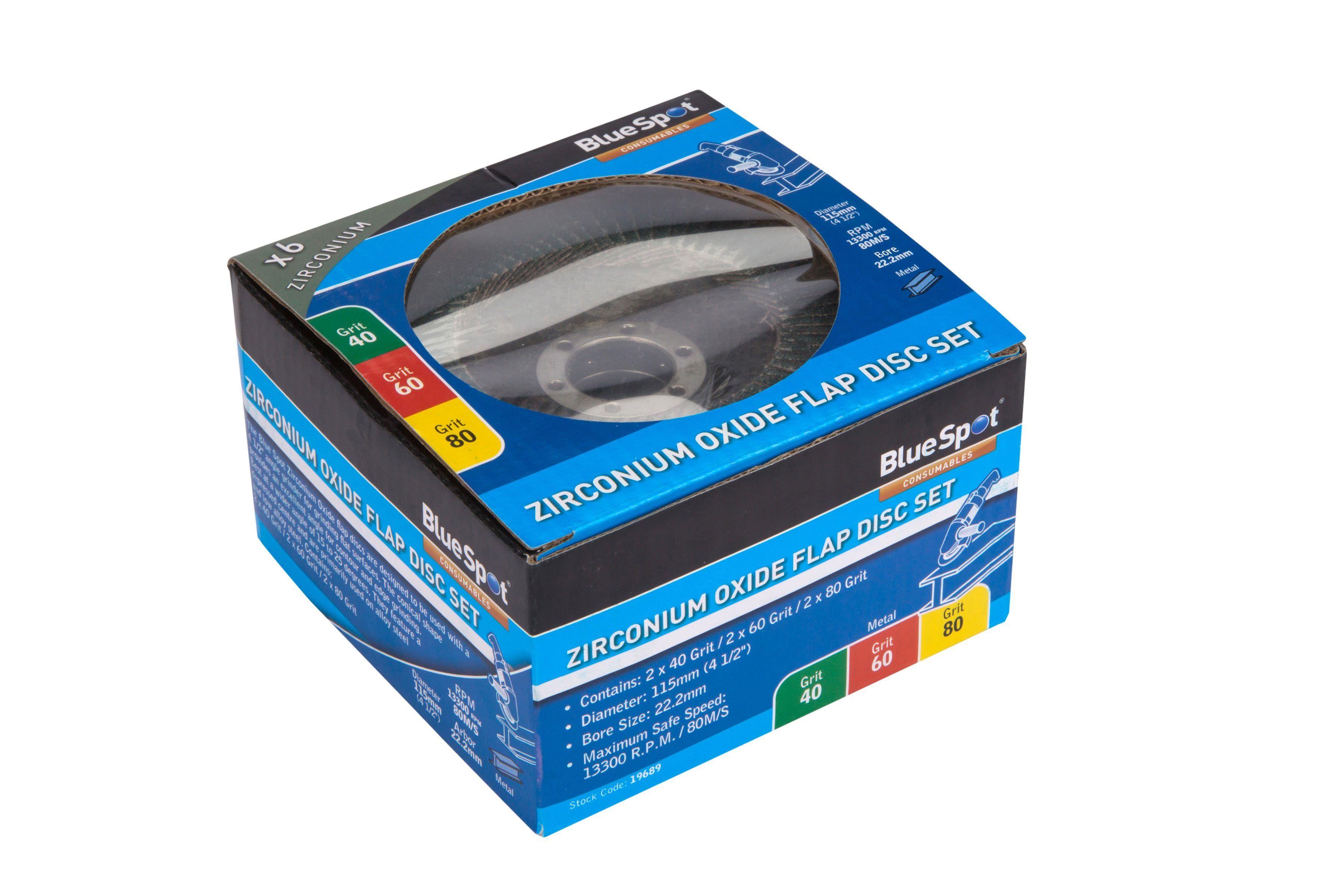 Blue Spot Tools 6 PCE 115mm (4.5") Zirconium Oxide Flap Disc Set