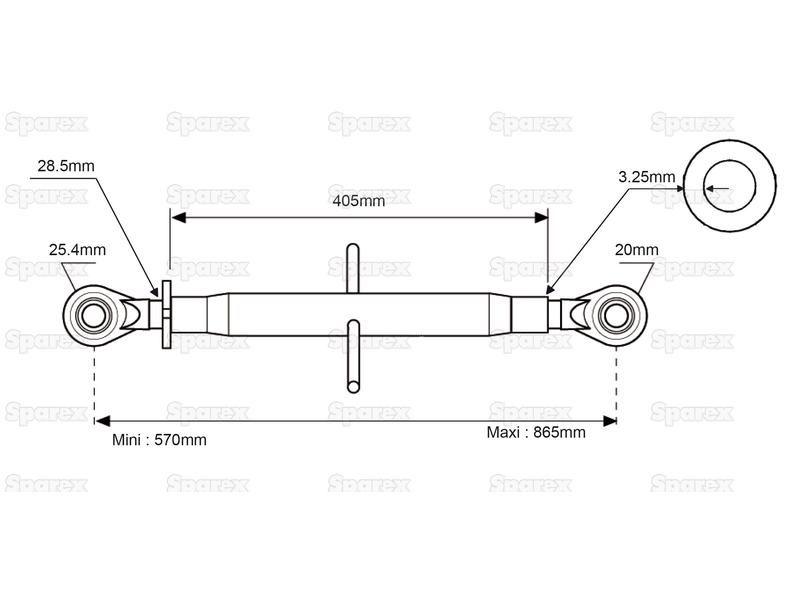Top Link Standard Duty (Cat.20mm/2) Ball and Ball, Min. Length: 572mm.