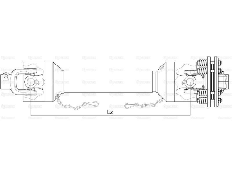 PTO Shaft - (Lz) Length: 1510mm, 1 3/8'' x 6 Spline Q.R. to 1 3/8'' x 6 Spline Friction Disc Clutch