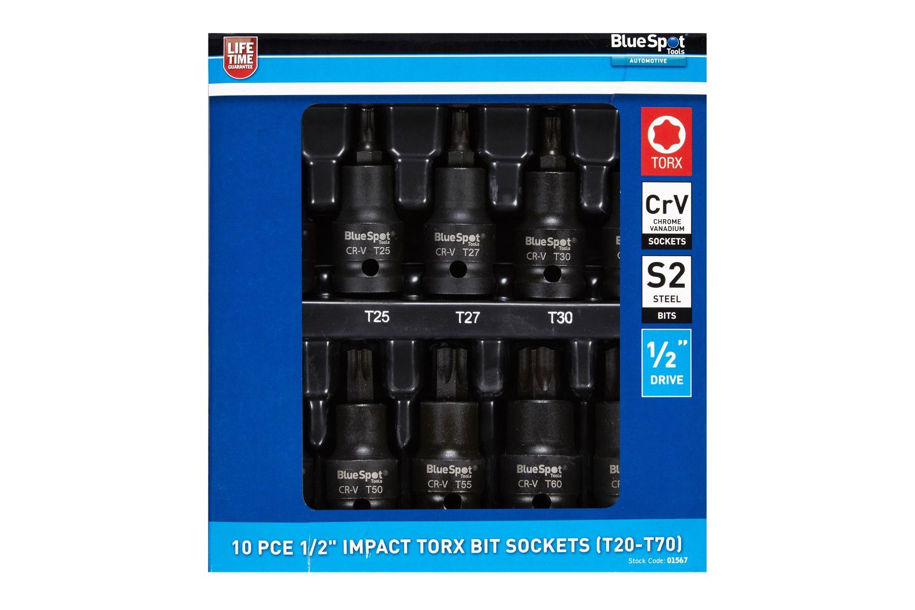 Blue Spot Tools 10 PCE 1/2" Impact Torx Bit Sockets (T20-T70)
