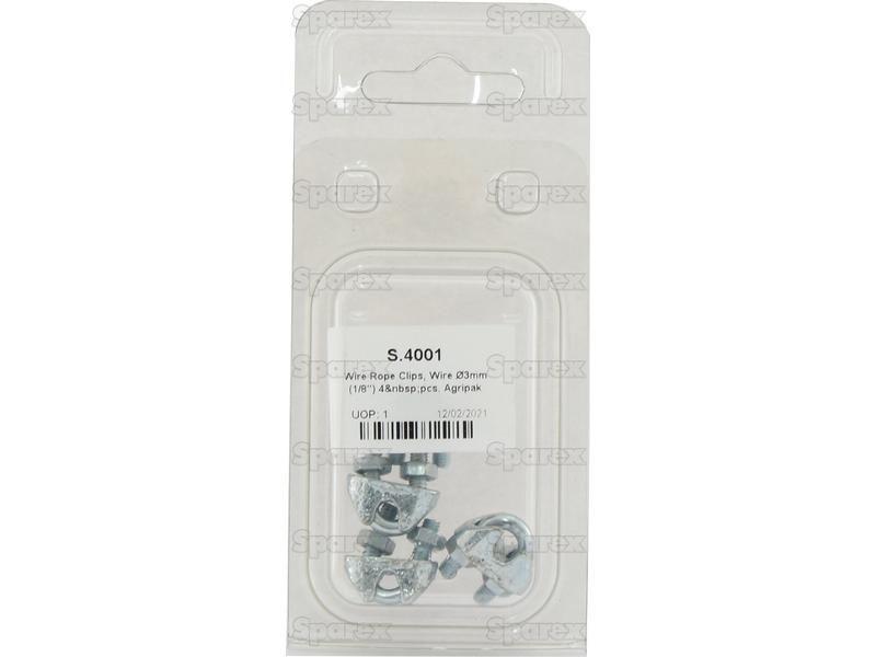 Wire Rope Clips, Wire Ø3mm (1/8'') 4 pcs. Agripak