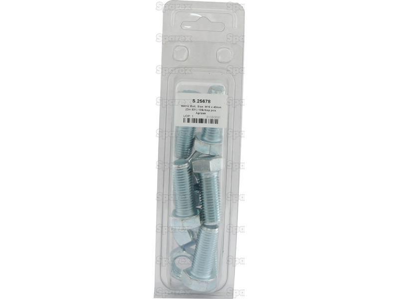 Metric Bolt, Size: M16 x 40mm (Din 931) 10 pcs. Agripak