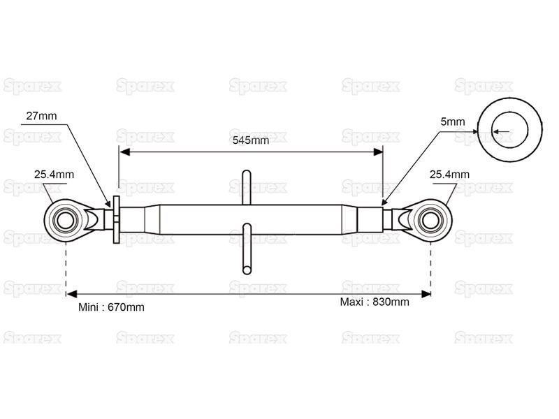Top Link (Cat.2/2) Ball and Ball, 1 1/16'', Min. Length: 670mm. for Massey Ferguson 65 (Pre 100 Series (1947 - 65))