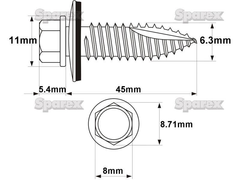 Hexagon Head Self Fixing (TEK) Screw, Size: 6.3 x 45mm (Din 7504K)
