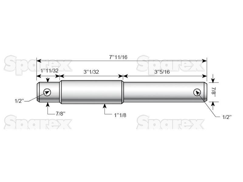 Lower link implement pin dual 22 - 28x195mm, Thread size xmm Thread size 1/2