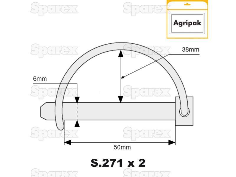 Shaft Locking Pin, Pin Ø6mm x 50mm (2 pcs. Agripak)