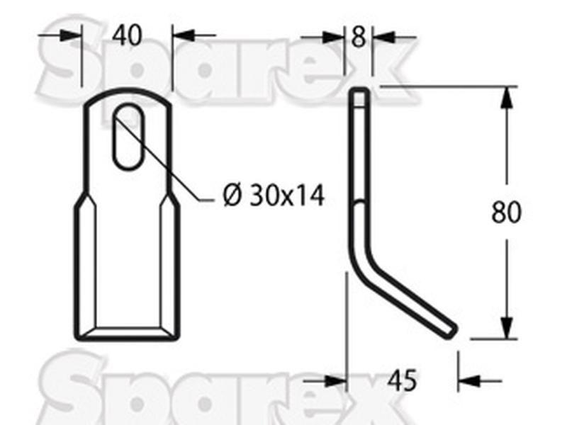 Y type flail, Length: 80mm, Width: 40mm, Hole Ø: 30x14mm, Thickness: 8mm. Replacement for Ferri for Ferri