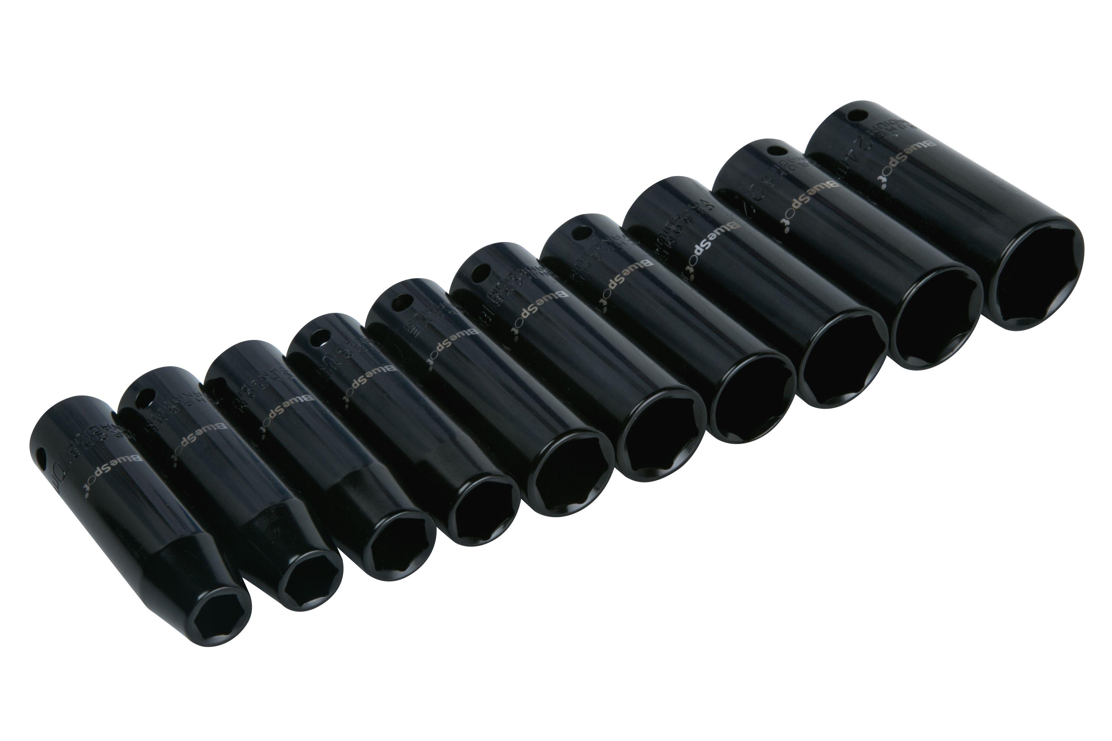 Blue Spot Tools 10 PCE 1/2" Metric Deep Impact Sockets (10-24mm)
