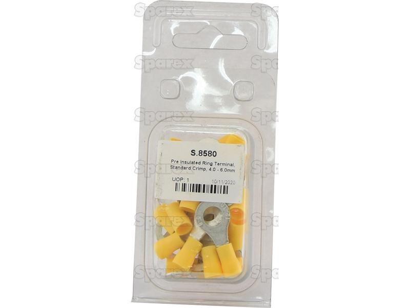 Pre Insulated Ring Terminal, Standard Crimp, 8.4mm, Yellow (4.0 - 6.0mm) (Agripak 25 pcs.)