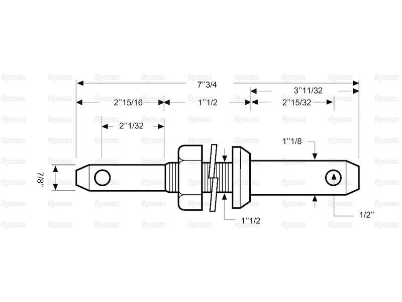 Lower link implement pin dual 22 - 28x197mm, Thread size 7/8x38mm Thread size 1/2