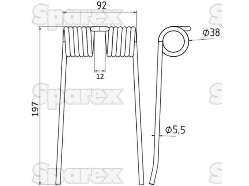 Pick-Up Haytine - -  Length:197mm, Width:92mm, Ø5.5mm - Replacement for Hesston, Massey Ferguson, New Holland for Hesston