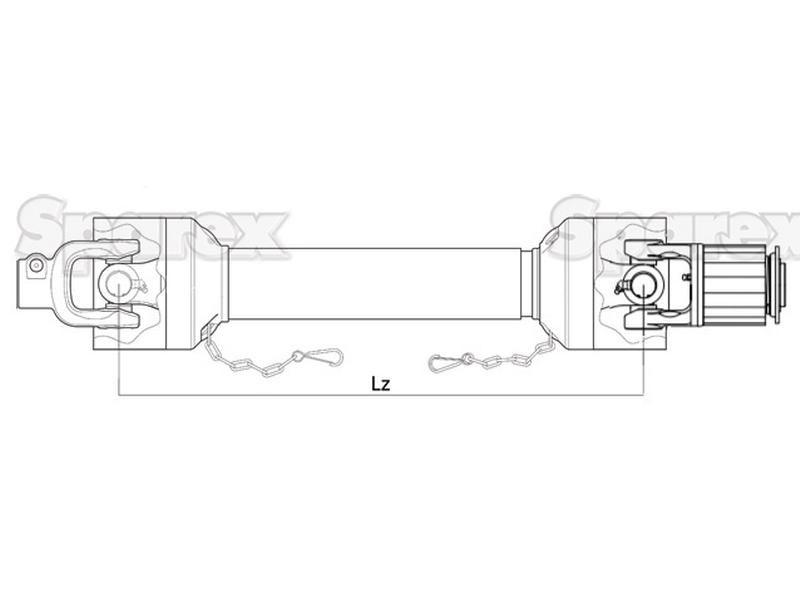 PTO Shaft - (Lz) Length: 1010mm, 1 3/8'' x 6 Spline Q.R. to 1 3/8'' x 6 Spline Ratchet Clutch