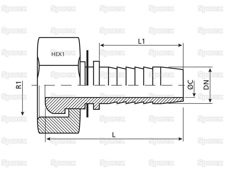 Dicsa Metric 24°/60° Hose Insert 3/8'' x M16 x 1.5 (10L) Female Thread Straight Swivel