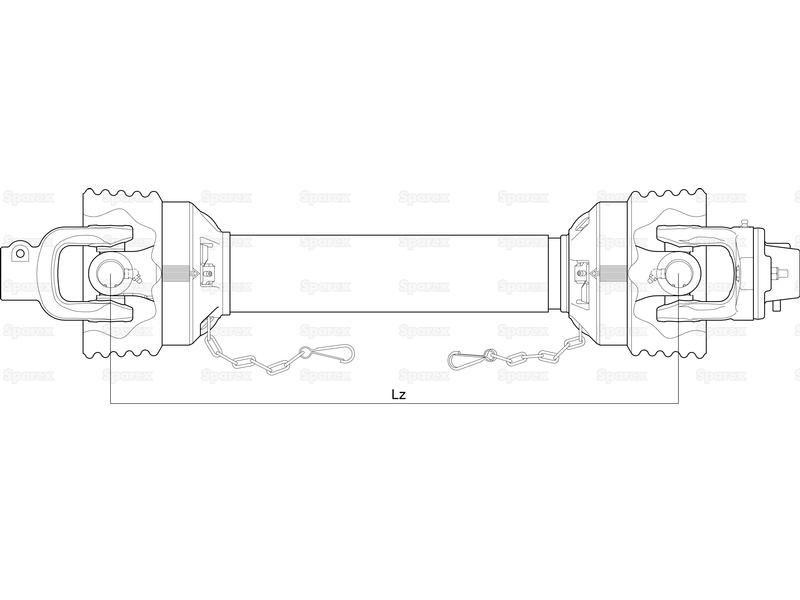 PTO Shaft - (Lz) Length: 1510mm, 1 3/8'' x 6 Spline Q.R. to 1 3/8'' x 6 Spline Shear Bolt Limiter