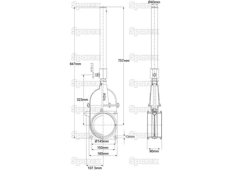 Gate valve with gas hydraulic ram - Double flanged 6''