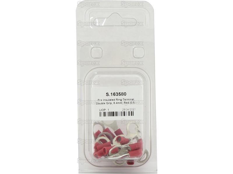 Pre Insulated Ring Terminal, Double Grip, 8.4mm, Red (0.5 - 1.5mm) (Agripak 25 pcs.)