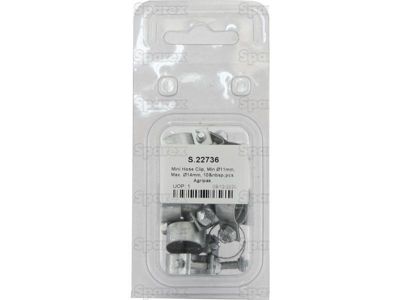 Mini Hose Clip, Min Ø11mm, Max. Ø14mm, 10 pcs. Agripak.