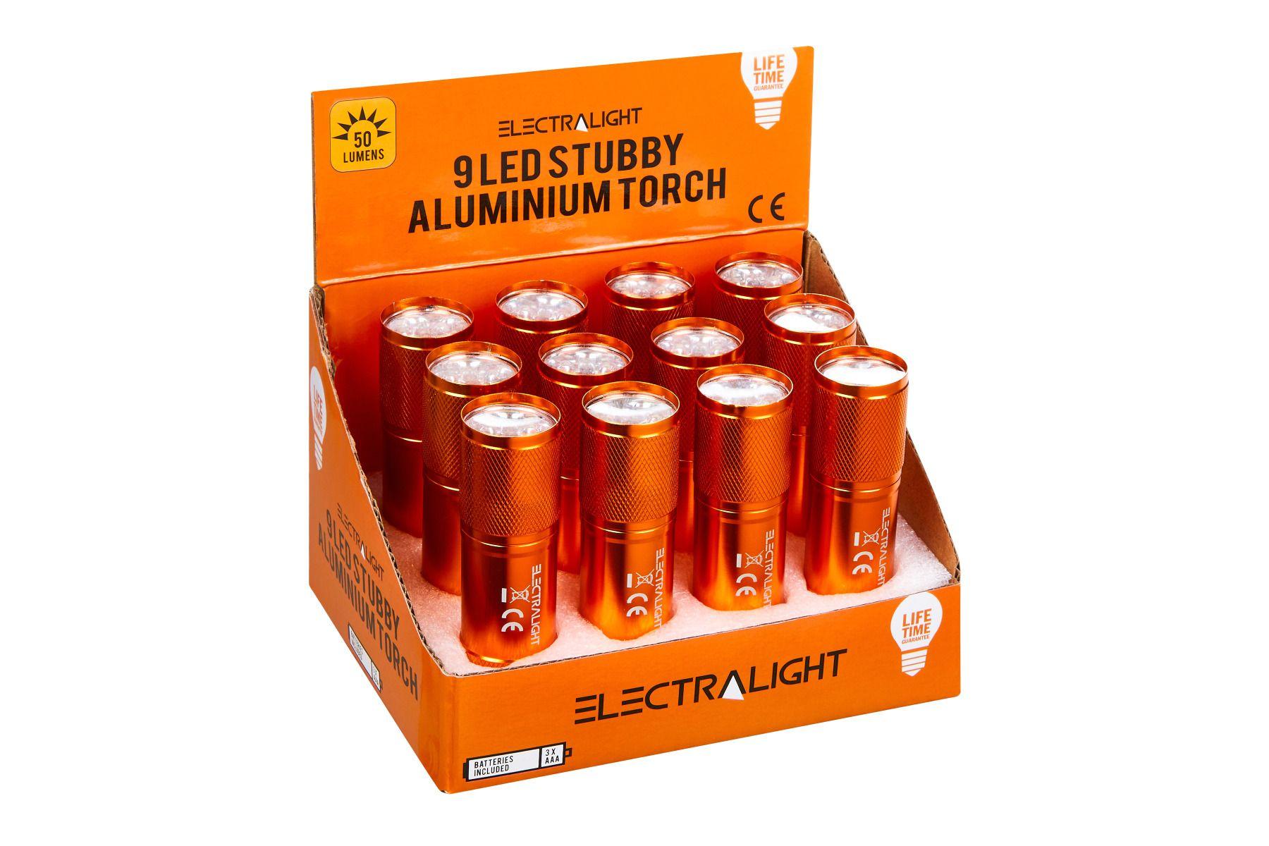 Electralight 9 LED Stubby Aluminium Torch With Batteries