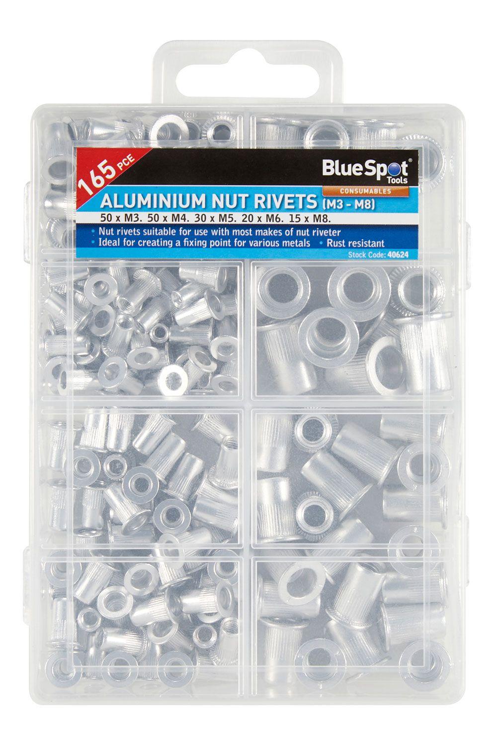 Blue Spot Tools 165 PCE Aluminium Nut Rivets (M3 - M8)