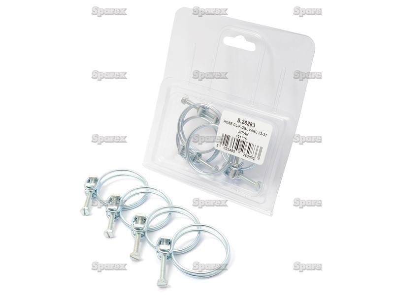Double Wire Hose Clip, Ø33-37mm. 4 pcs. Agripak.