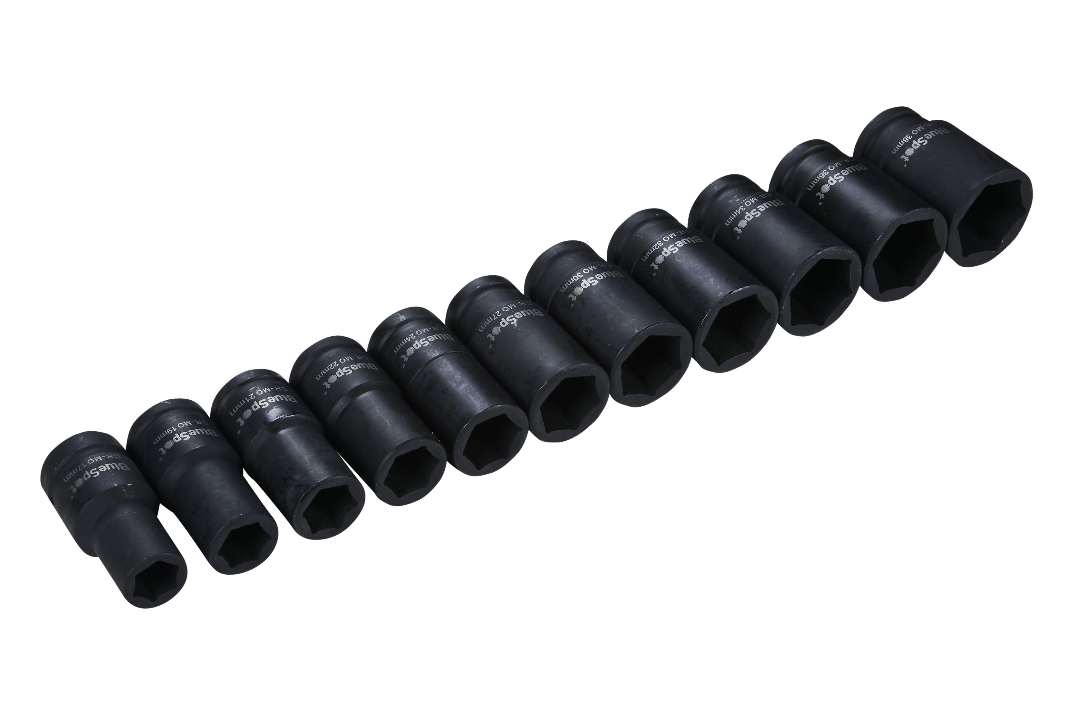 Blue Spot Tools 11 PCE 3/4" Metric Deep Impact Sockets (17-38mm)