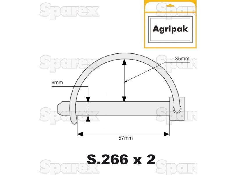 Shaft Locking Pin, Pin Ø8mm x 57mm (2 pcs. Agripak)