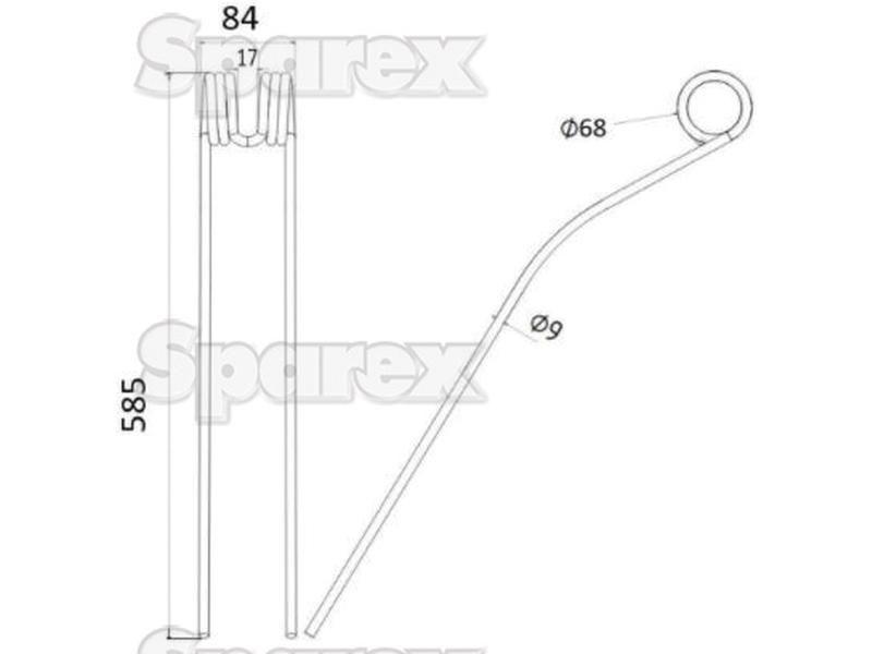 Swather haytine - -  Length:585mm, Width:84mm, Ø9mm - Replacement for Pottinger  for Pottinger (436031)