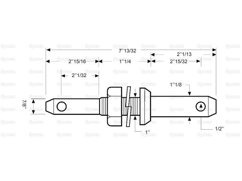 Lower link implement pin dual 22 - 28x191mm, Thread size 1x32mm Thread size 1/2