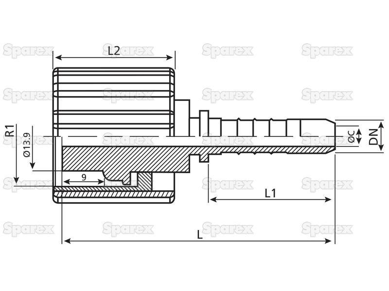 Dicsa Metric (Karcher) Hose Insert 1/4'' x M22 x 1.5 Female Thread Straight Swivel Cone Overlay