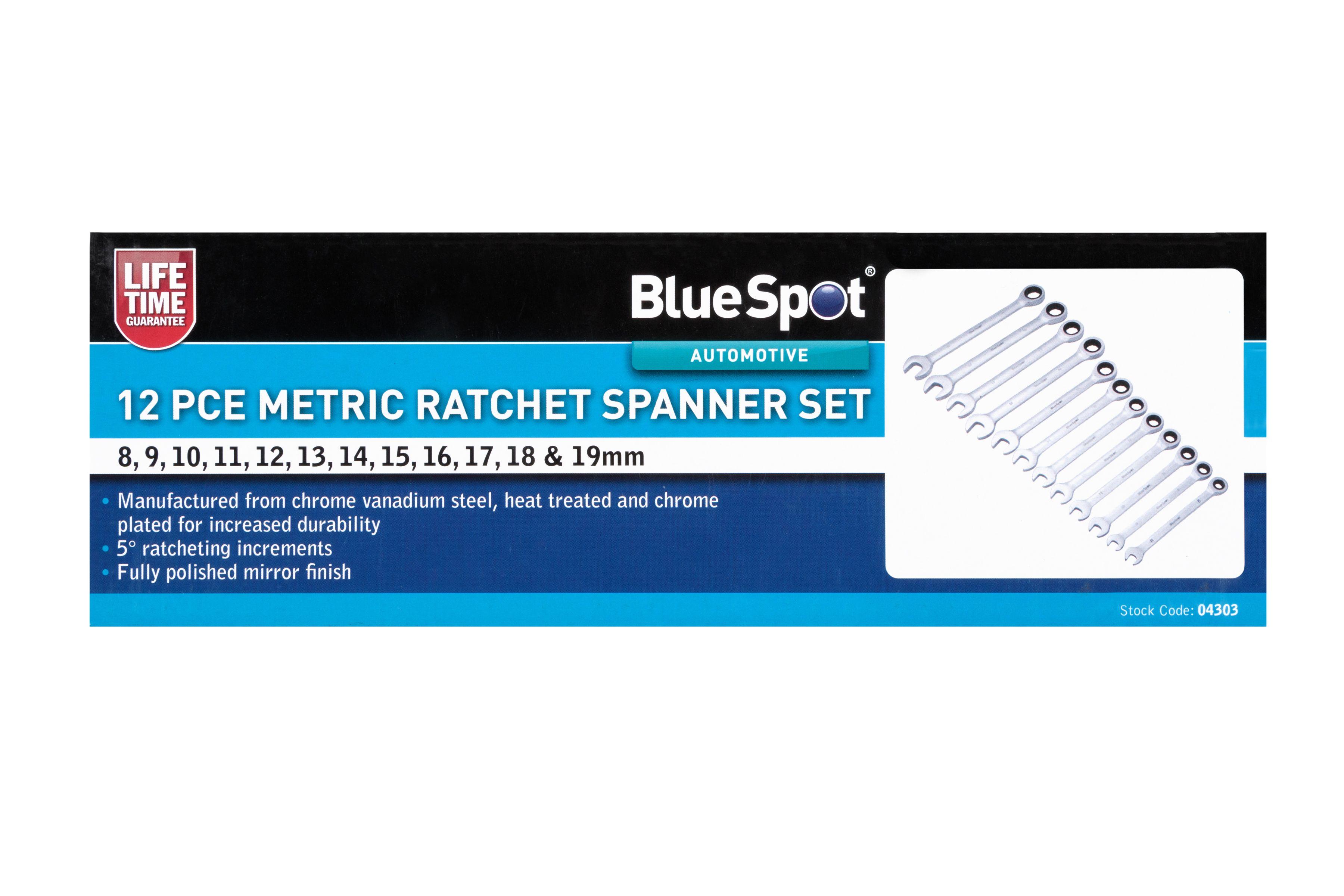 Blue Spot Tools 12 PCE Metric Ratchet Spanner Set (8-19mm)