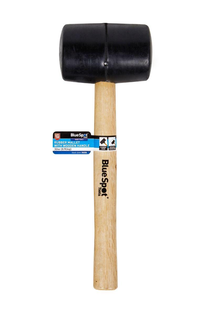 Blue Spot Tools 32oz (0.91kg) Black Rubber Mallet with Wooden Handle