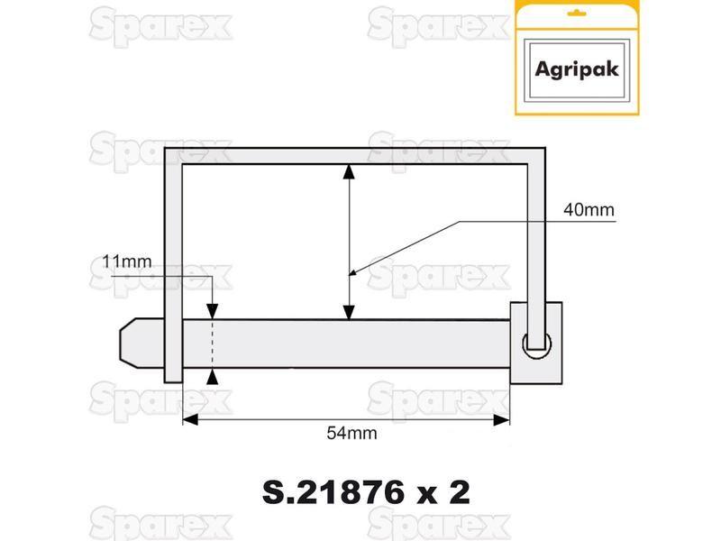 Shaft Locking Pin, Pin Ø11mm x 54mm (2 pcs. Agripak)