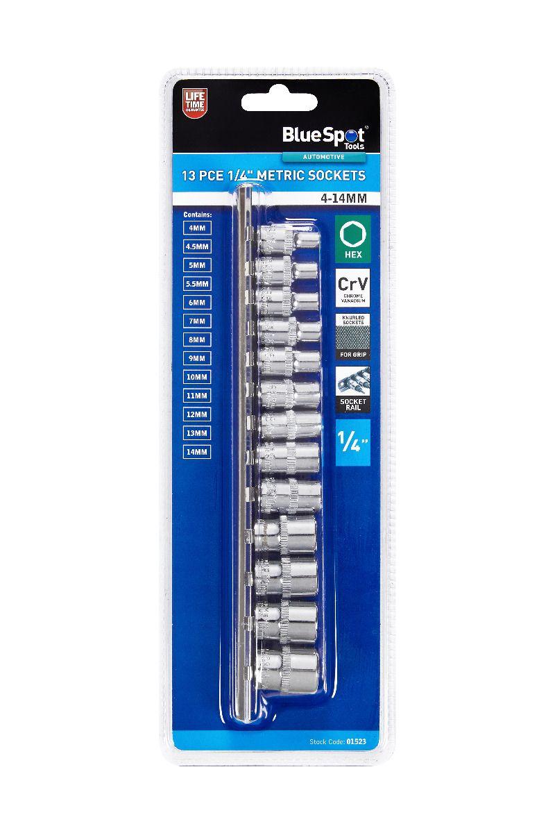 Blue Spot Tools 13PCE 1/4" Socket Set On Rail