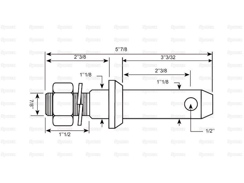 Lower link implement pin 28x149mm, Thread size 7/8''x38mm Cat. 2 for Massey Ferguson 765 (Pre 100 Series (1947 - 65))