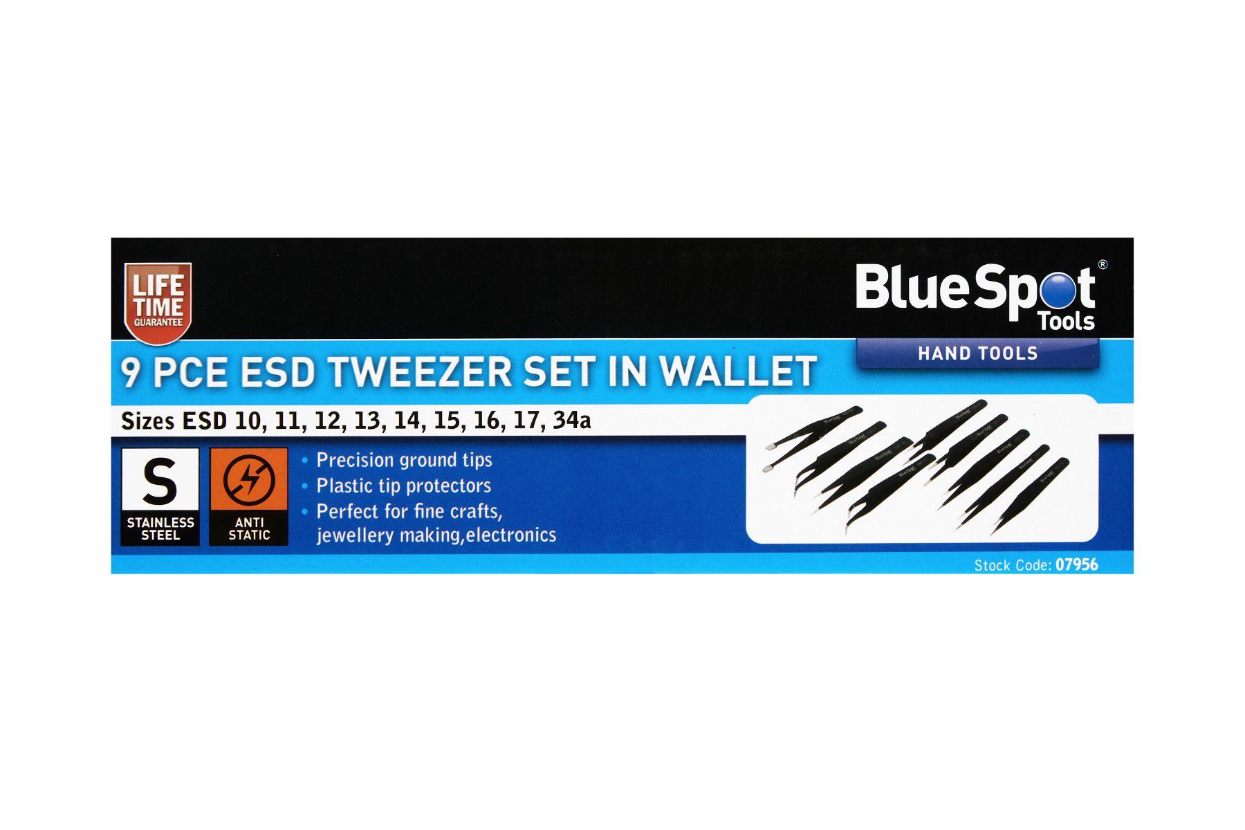 Blue Spot Tools 9 PCE ESD Tweezer Set In Wallet