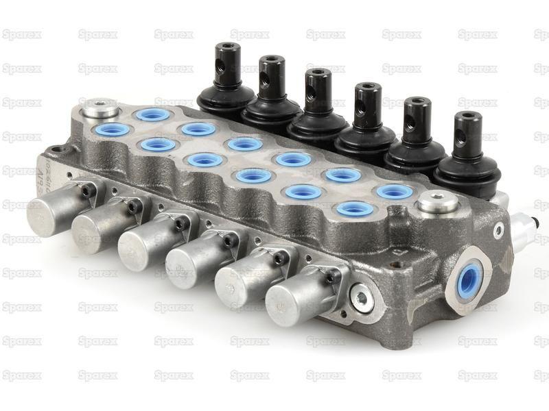 Hydraulic Monoblock Valve 3/8''BSP ports 6 Bank - Double/Double/Double/Double/Double/Double Acting Spring centered with handle