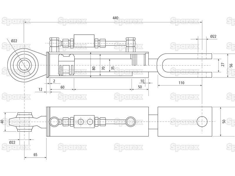 Hydraulic Levelling Box (Supplied with: Hoses), Min. Length: 440mm, Cylinder Bore: 70mm. for Kubota M8540N