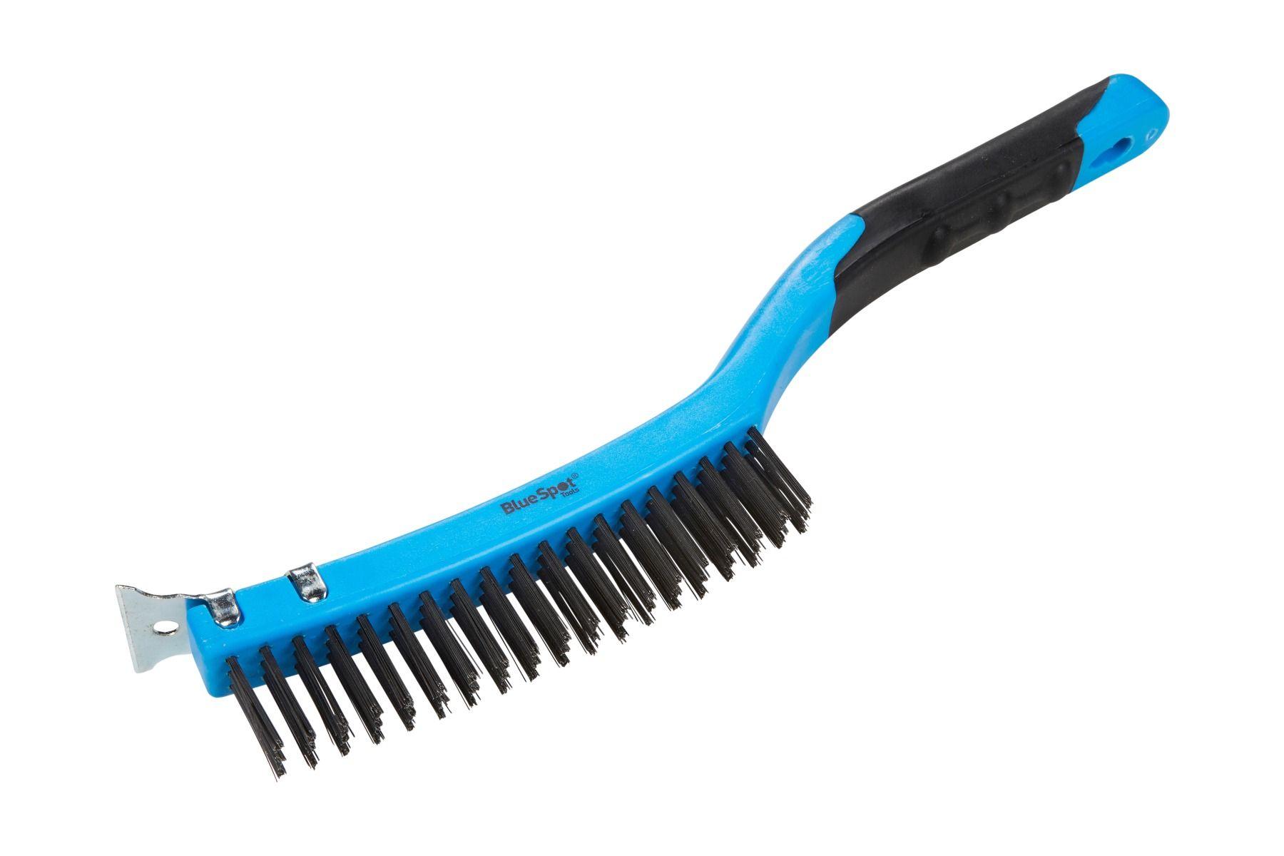 Blue Spot Tools Soft Grip Long Handle Wire Brush With Scraper