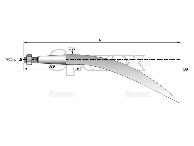 Curved Loader Tine | 680mm for Massey Ferguson, Agram, ALO/QUICKIE, Fournial