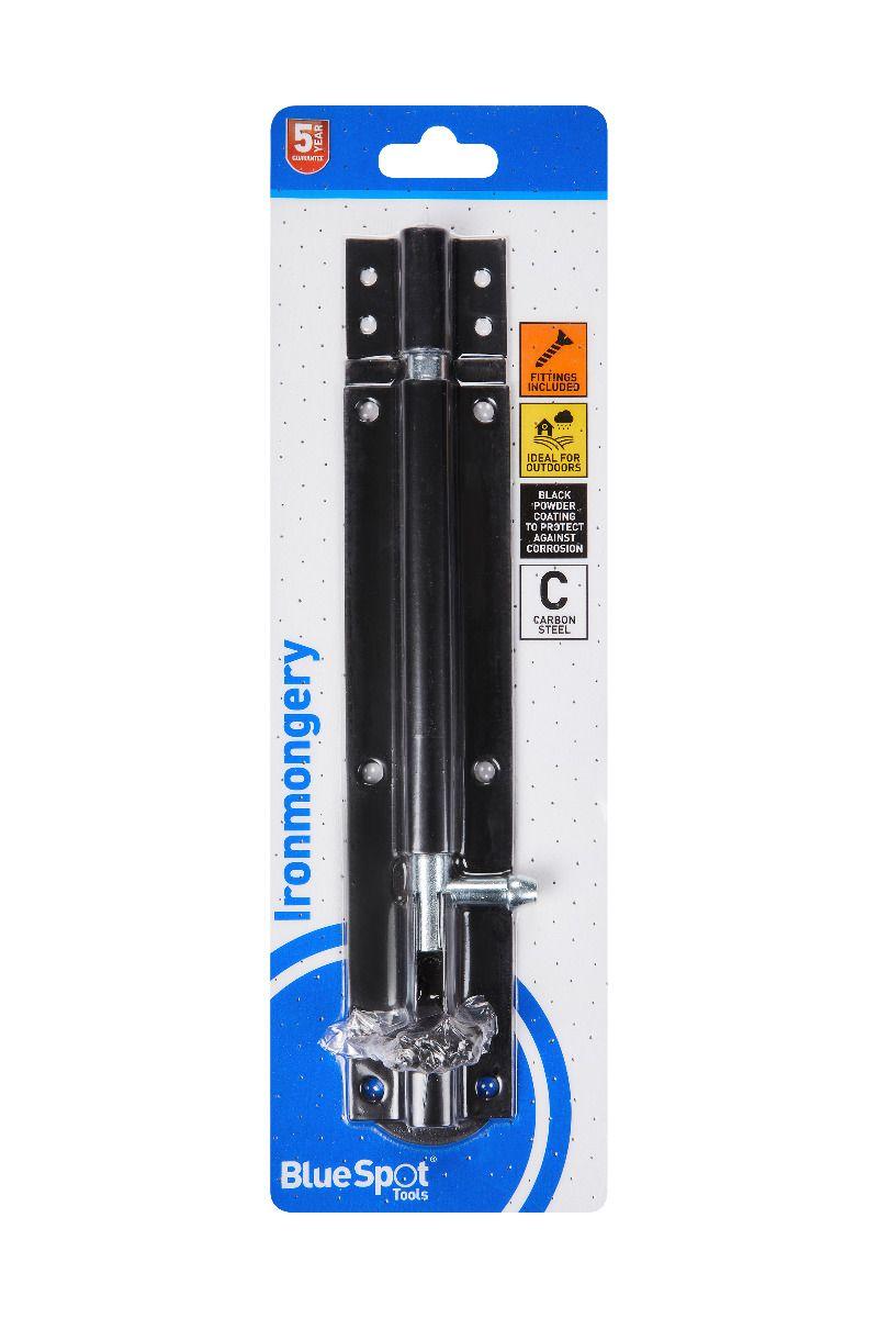 Blue Spot Tools Black Powder Coated Tower Bolt 200mm