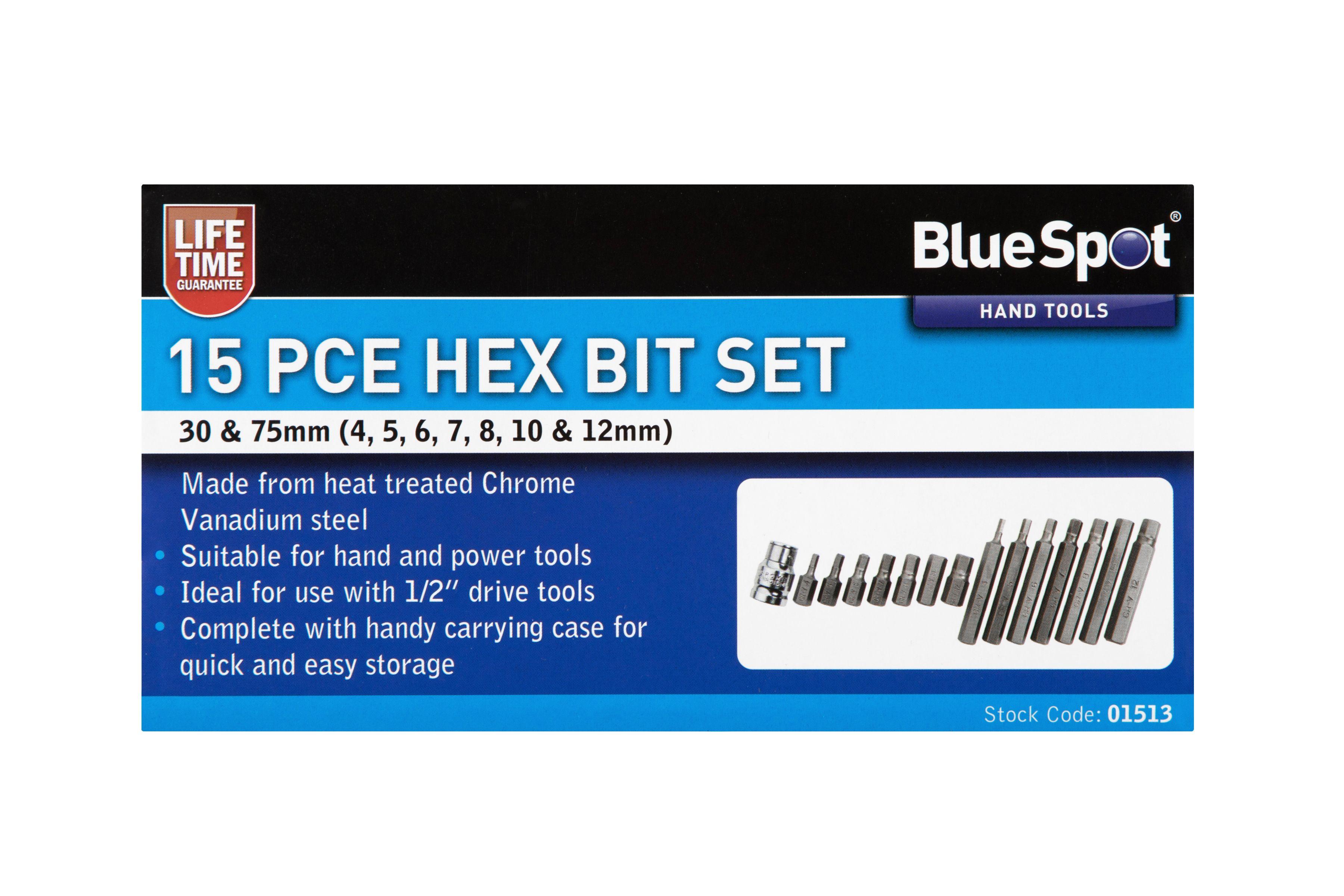 Blue Spot Tools 15 PCE 1/2" Drive Hex Bit Set (H4-H12)