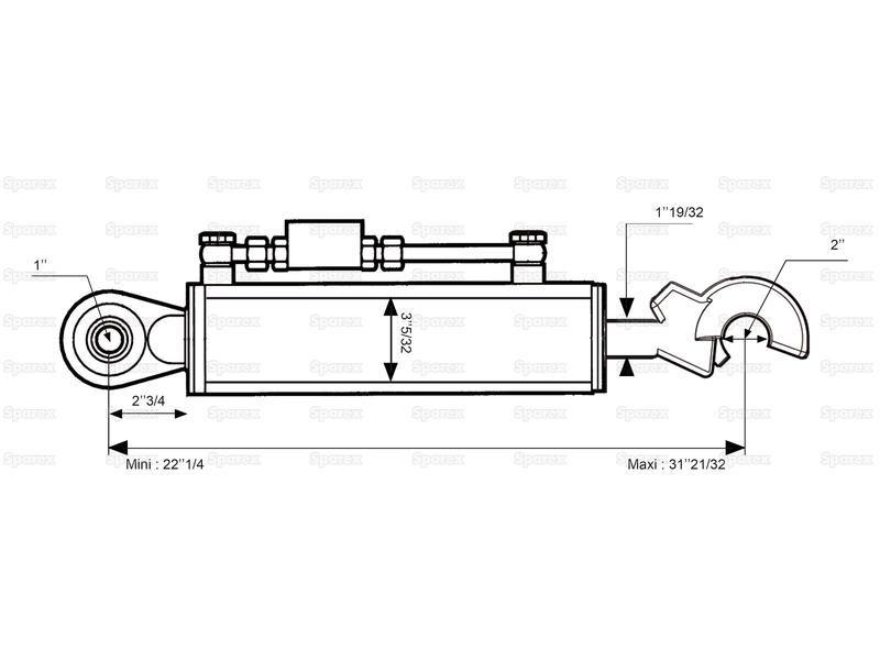 Hydraulic Top Link (Cat. 2/2) Ball/Hook Cylinder | 80mm Min. 565mm