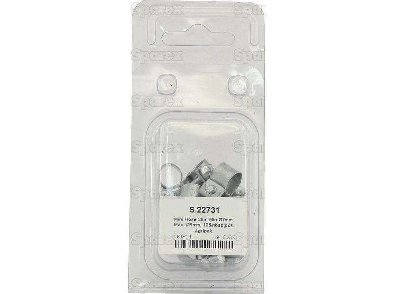 Mini Hose Clip, Min Ø7mm, Max. Ø9mm, 10 pcs. Agripak.