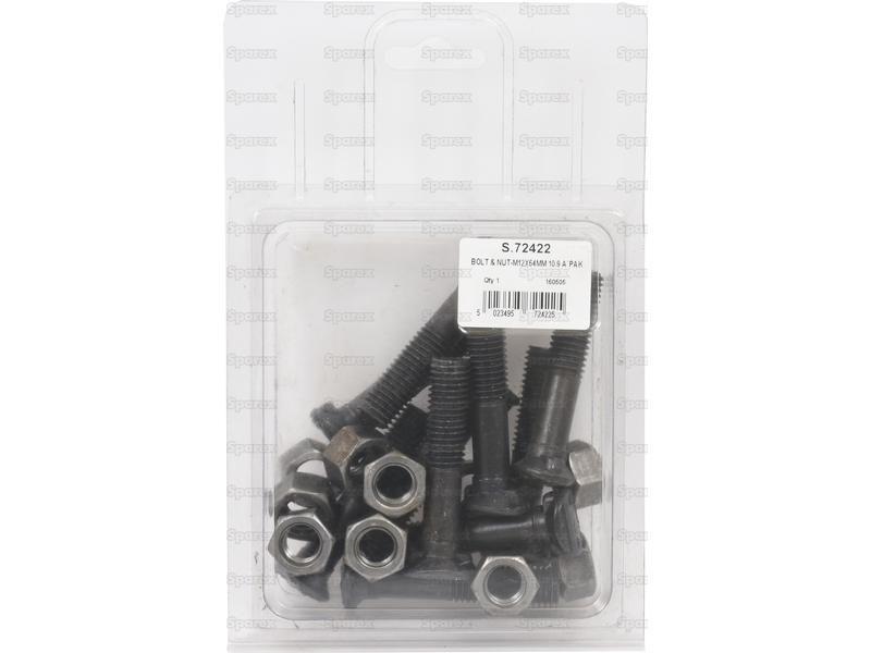 Oval Head Double Nib Bolt With Nut (TO2E) - M12 x 64mm, Tensile strength 10.9 (25 pcs. Box)