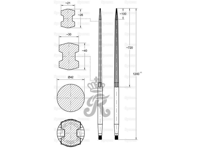 Loader Tine - Straight 1,200mm, (H - fluted)