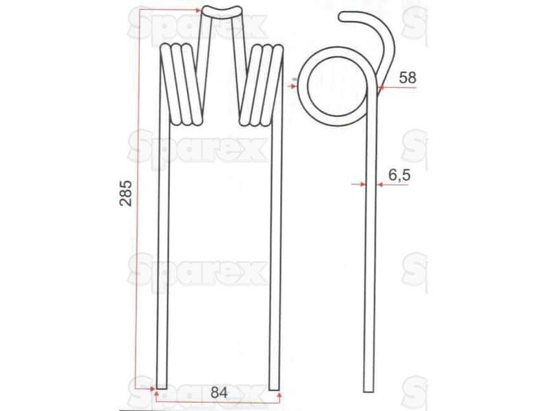 Pick-Up Haytine - -  Length:285mm, Width:84mm, Ø6.5mm - Replacement for Massey Ferguson Massey Ferguson (1803425M1)