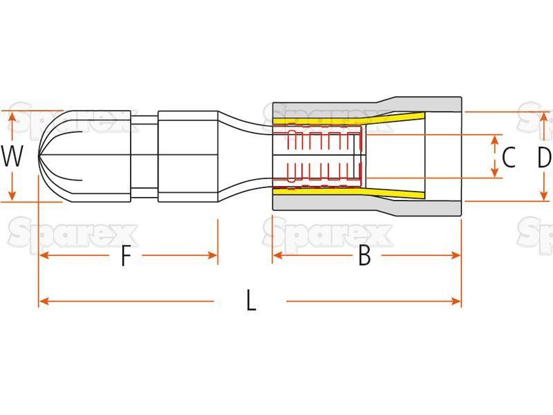 Pre Insulated Bullet Terminal, Double Grip - Male, 4.0mm, Red (0.5 - 1.5mm) (Agripak 25 pcs.)