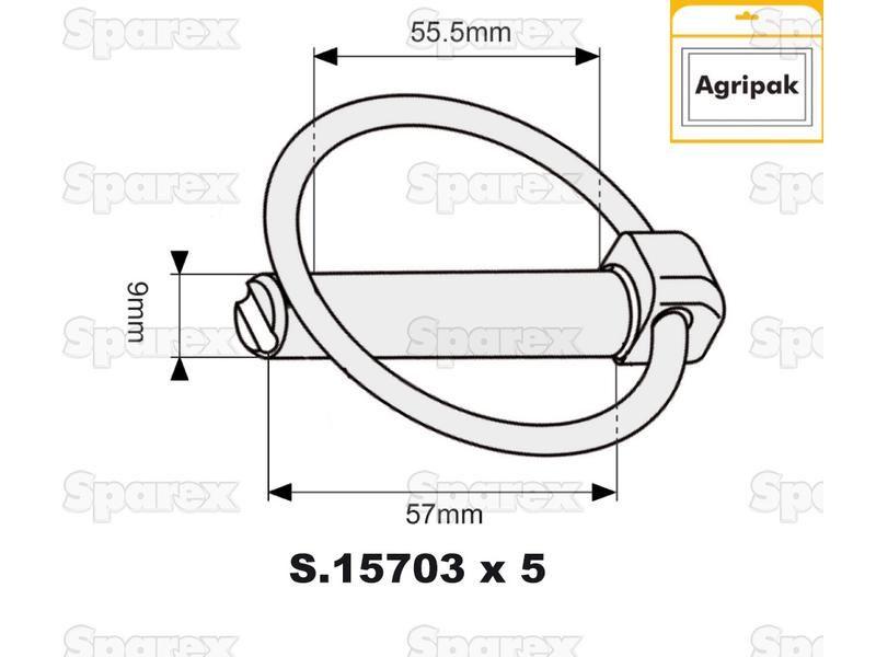 Round Linch Pin, Pin Ø9mm x 57mm (5 pcs. Agripak)