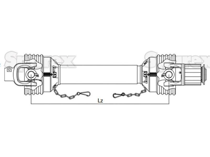 PTO Shaft - (Lz) Length: 1210mm, 1 3/8'' x 6 Spline Q.R. to 1 3/8'' x 6 Spline Ratchet Clutch