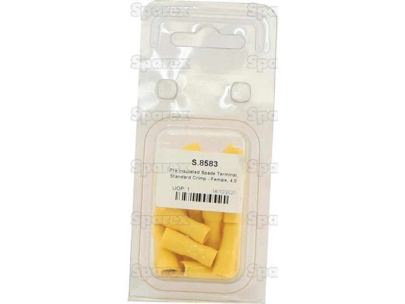 Pre Insulated Spade Terminal, Standard Crimp - Female, 6.3mm, Yellow (4.0 - 6.0mm) (Agripak 25 pcs.)